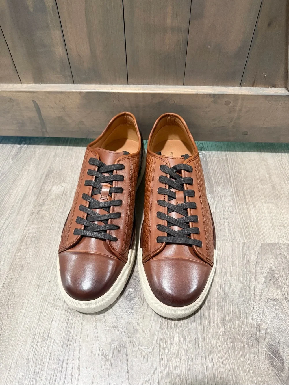 Vince Camuto Men's Brown Minimalist Woven Leather Sneakers Size 12 Casual Shoes